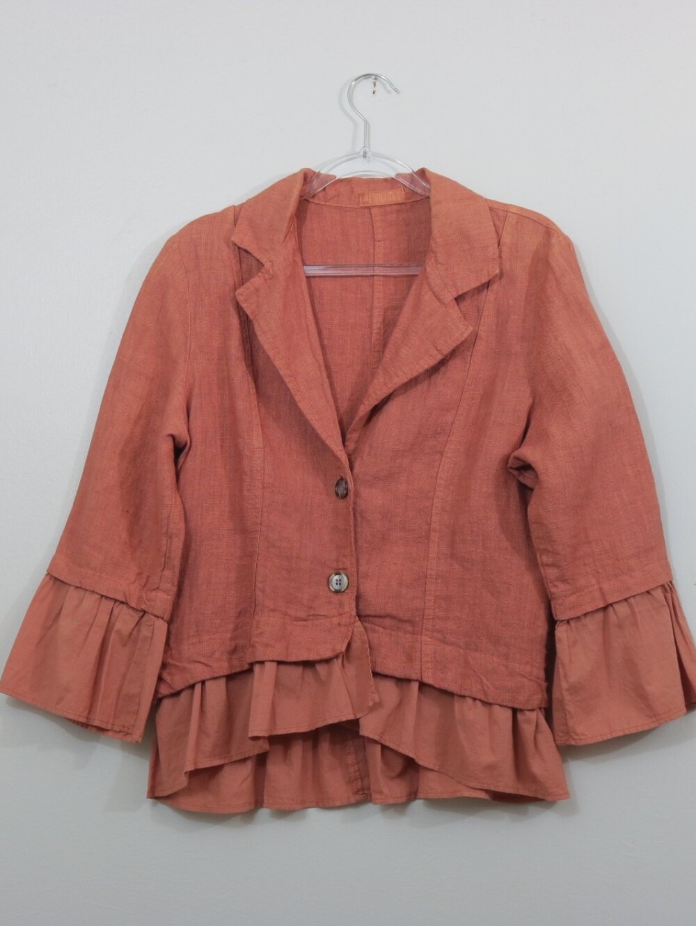 CP Shades Rust Linen Ruffle Blazer Jacket - Picture 2 of 10